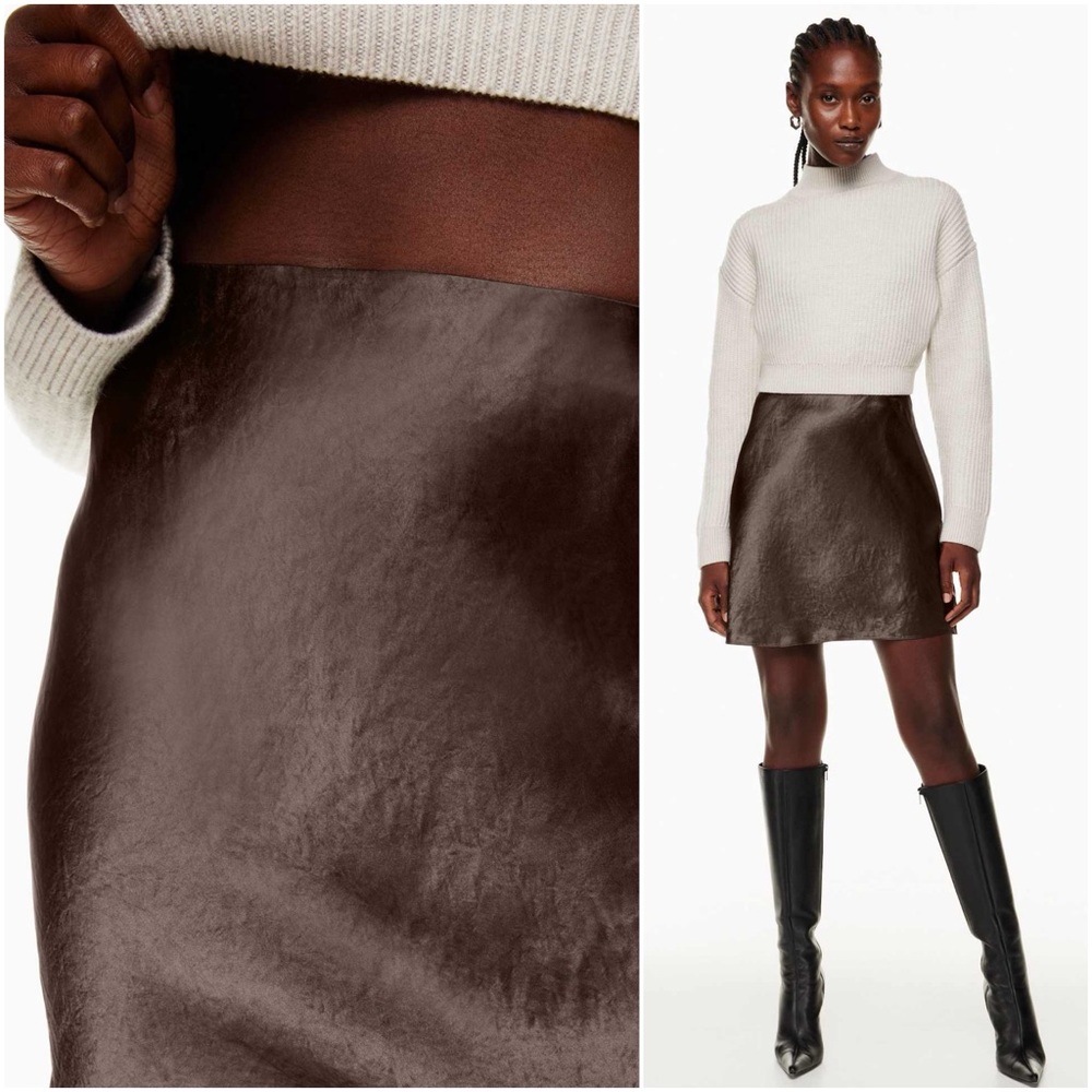 ARITZIA Babaton Japanese Slip Satin Mini Skirt in Rich Mocha Brown